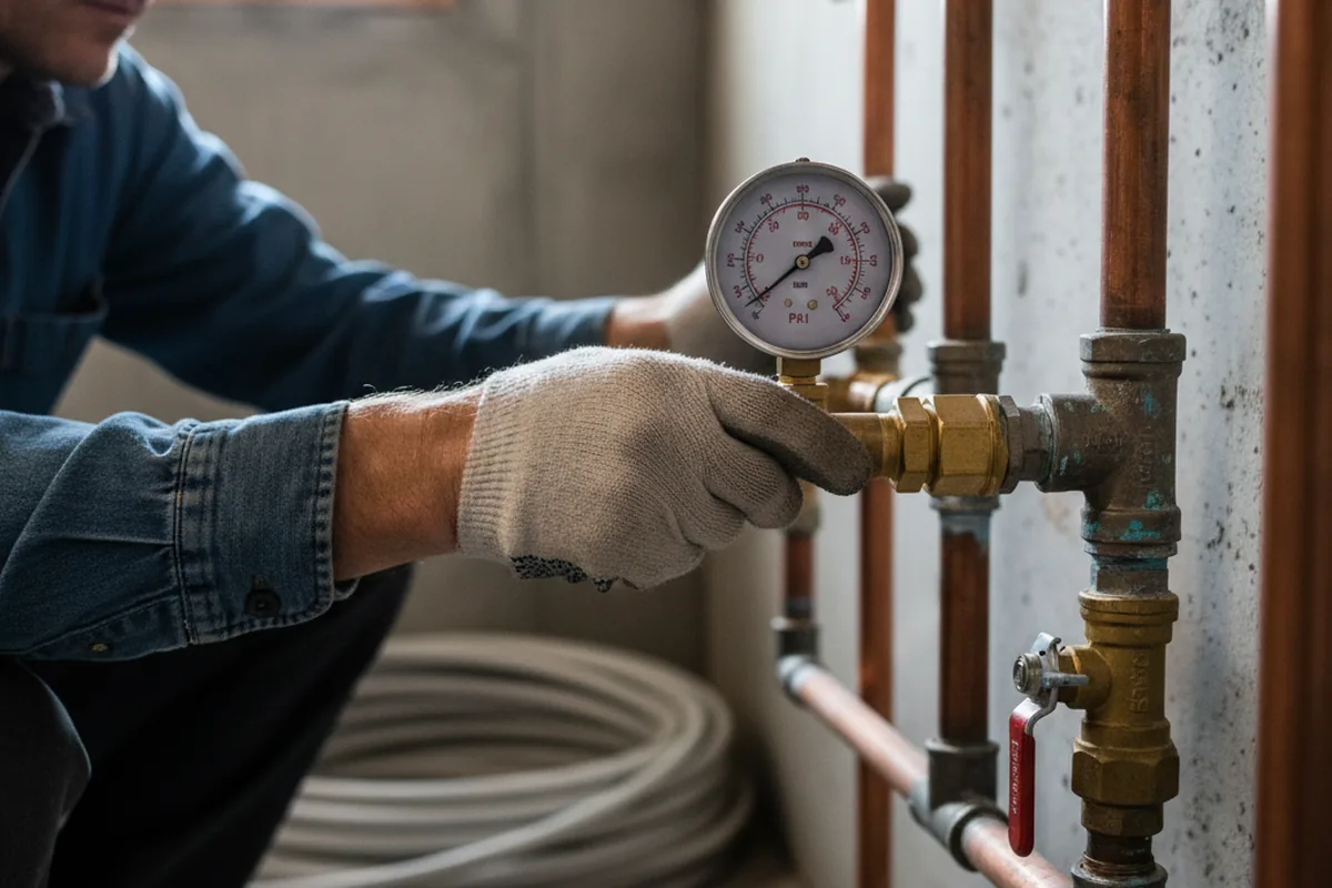 Pressure testing a repaired line during Water Line Repair in Barre